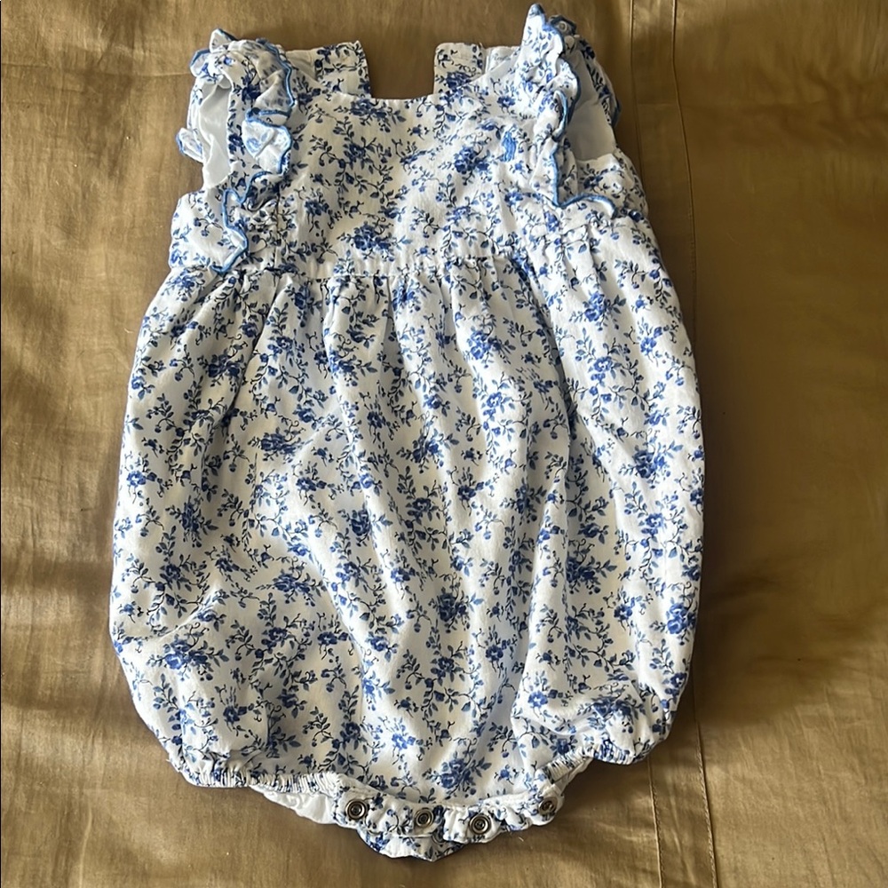 Ralph Lauren Floral Blue and White Baby Romper
